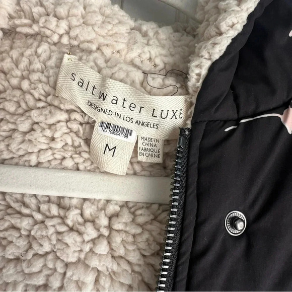 Anthropologie X Saltwater Size M Black Luxe Izzy Floral Puffer Jacket - Picture 6 of 7